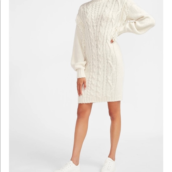 Express Dresses & Skirts - Express Cable knit fringe shoulder sweater dress. XS. NWT.